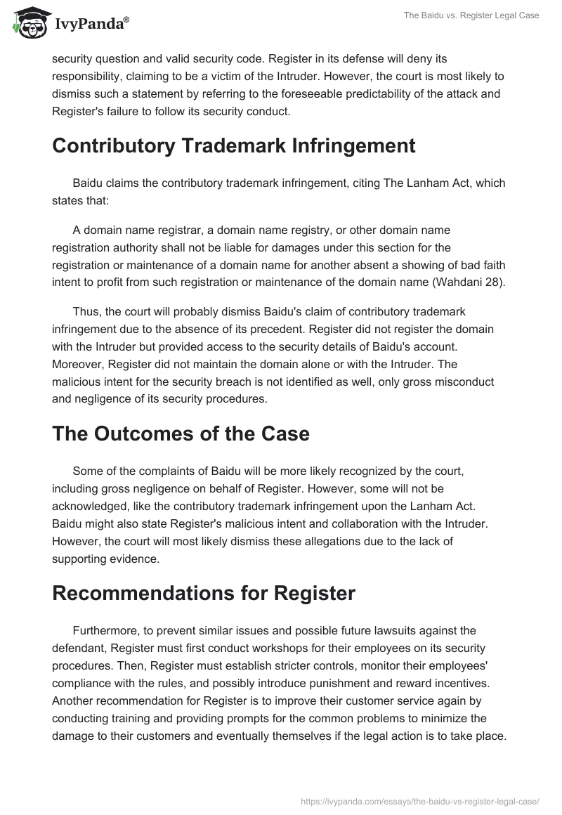 The Baidu vs. Register Legal Case. Page 2