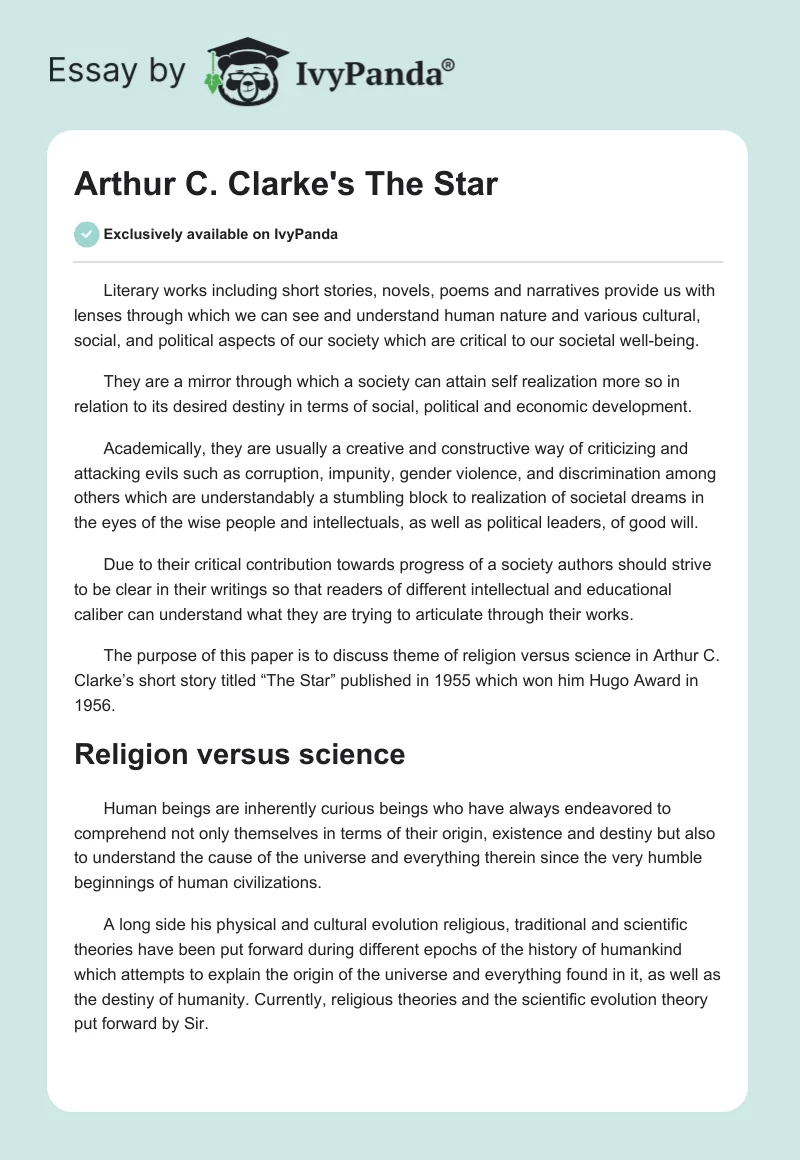 Arthur C. Clarke's "The Star". Page 1