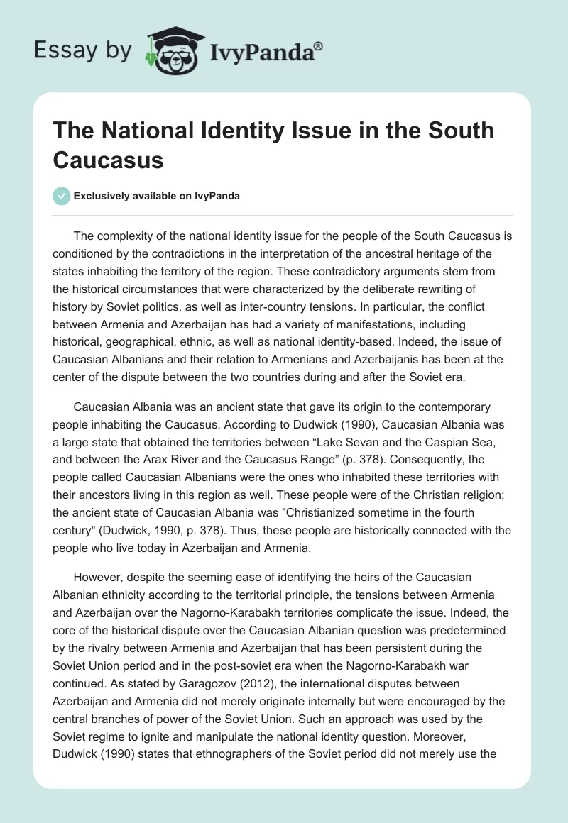 The National Identity Issue in the South Caucasus. Page 1