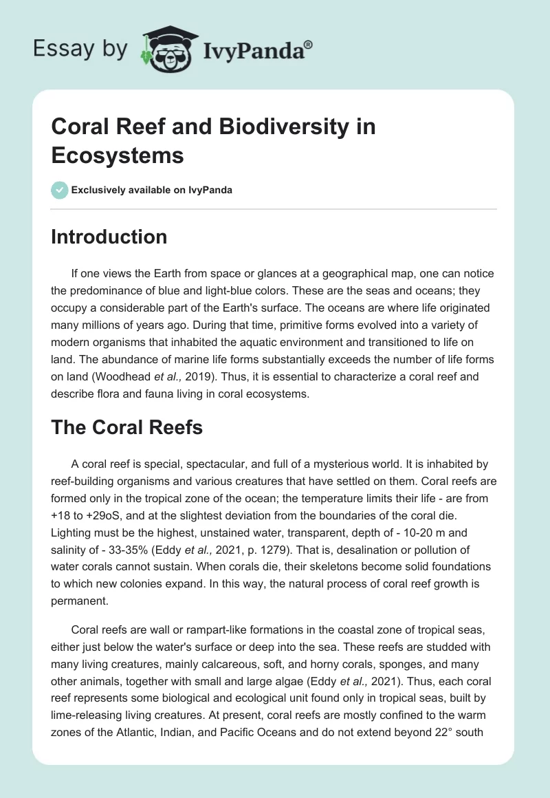 Coral Reef and Biodiversity in Ecosystems. Page 1