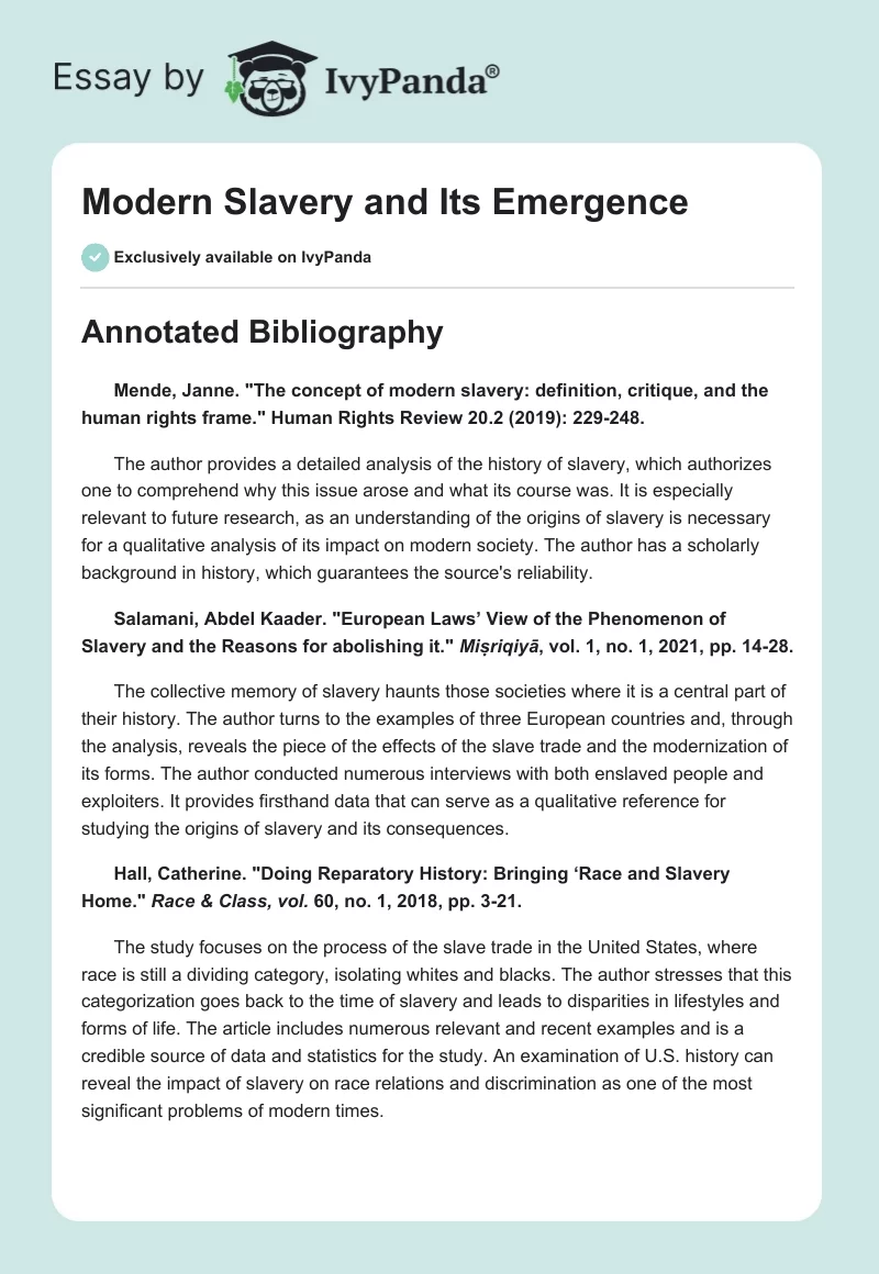 Modern Slavery and Its Emergence. Page 1