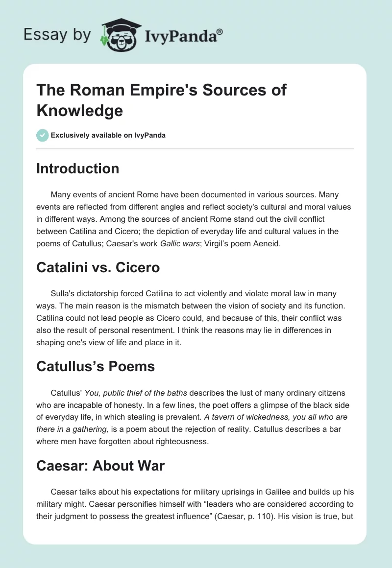 The Roman Empire's Sources of Knowledge. Page 1