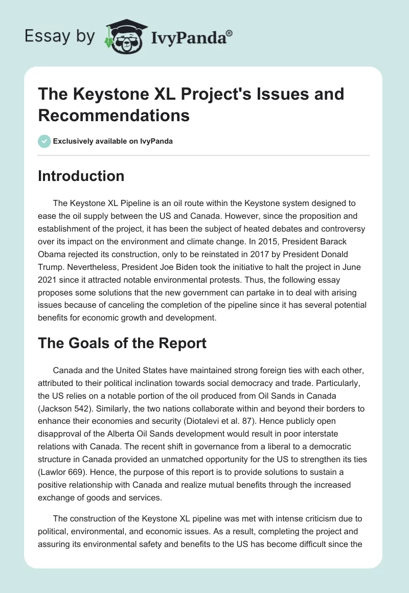 The Keystone XL Project's Issues and Recommendations. Page 1