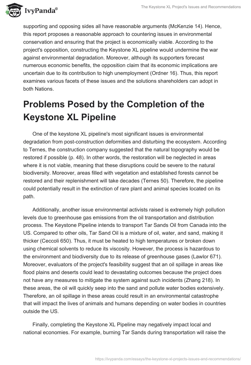The Keystone XL Project's Issues and Recommendations. Page 2