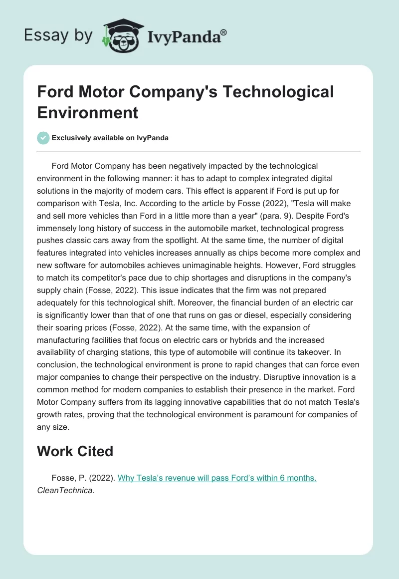 Ford Motor Company's Technological Environment. Page 1