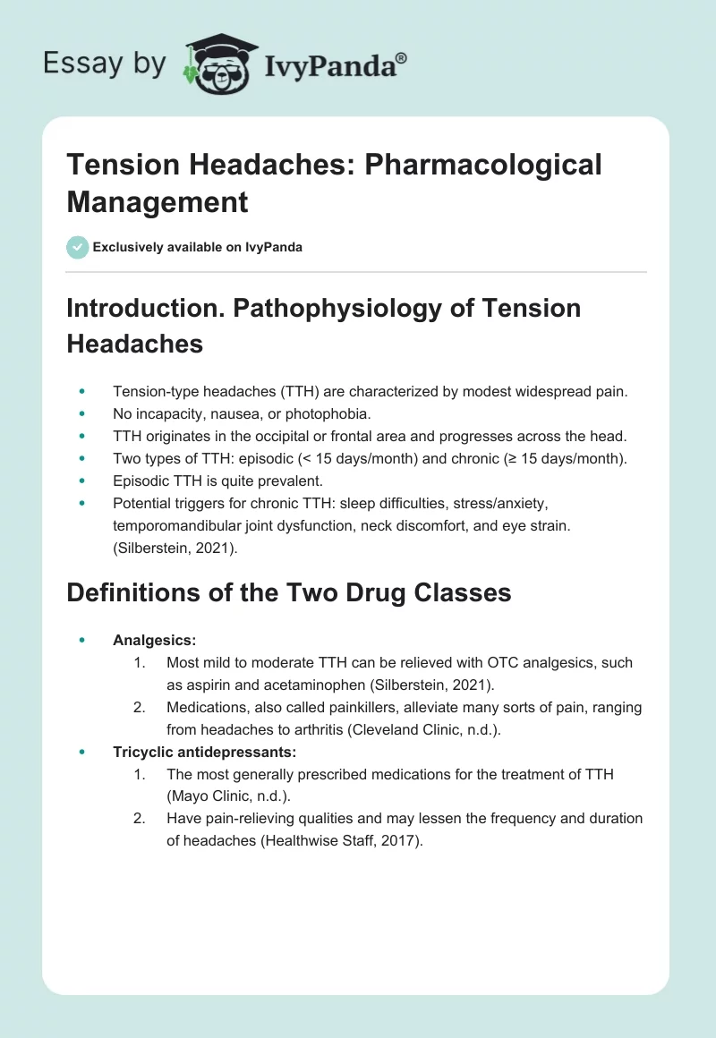 Tension Headaches: Pharmacological Management. Page 1