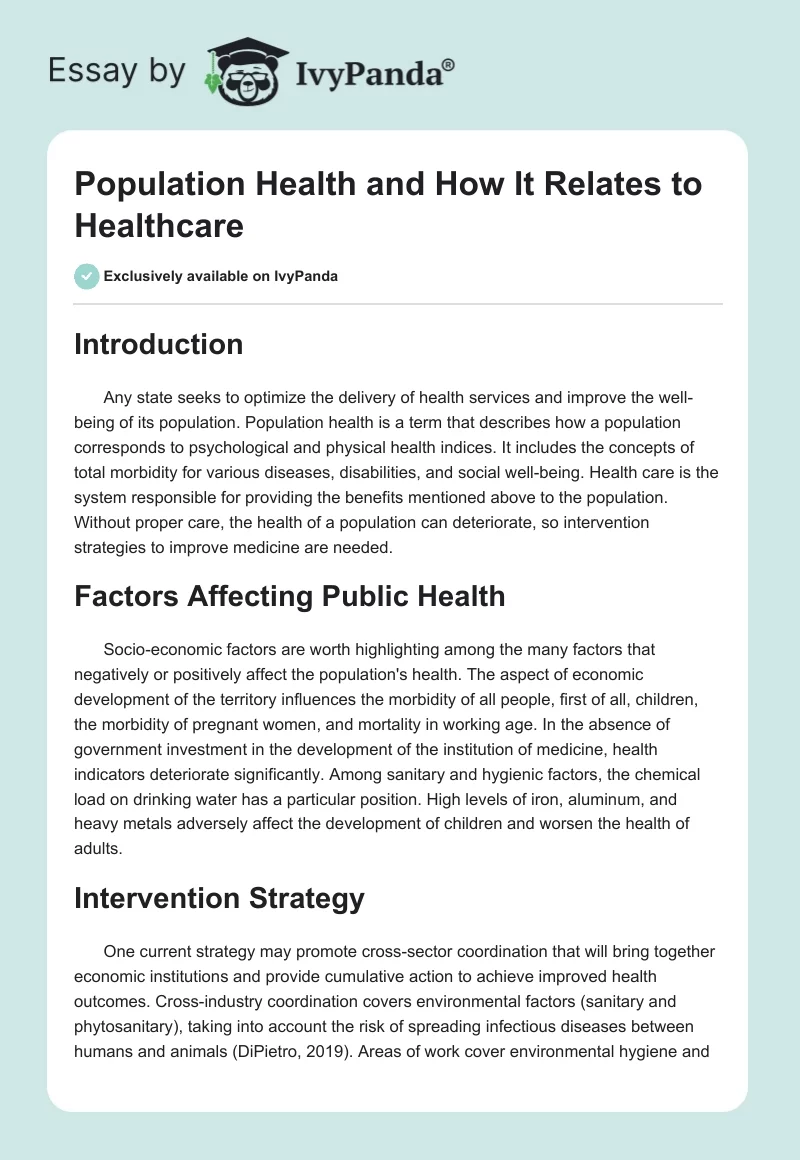 Population Health and How It Relates to Healthcare. Page 1