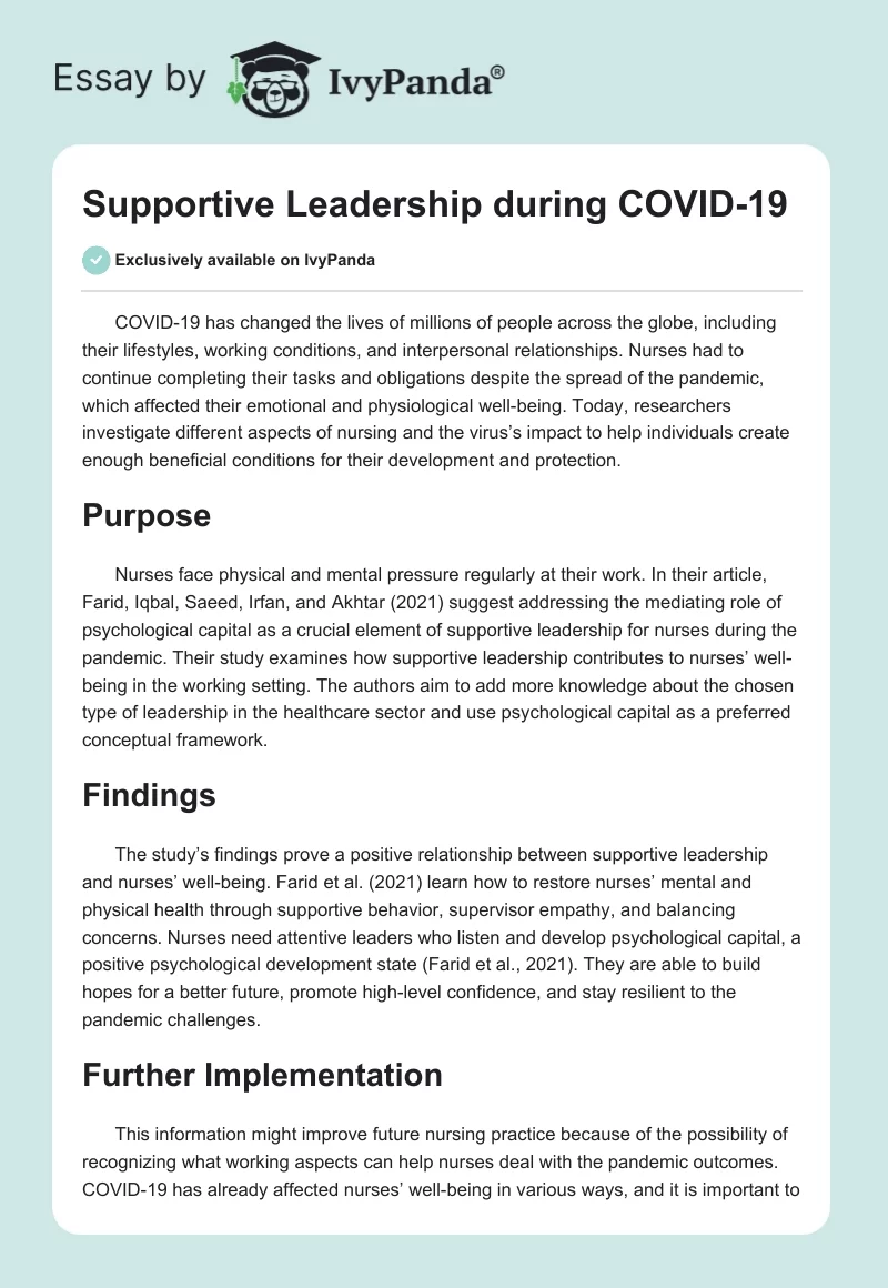 Supportive Leadership During COVID-19. Page 1