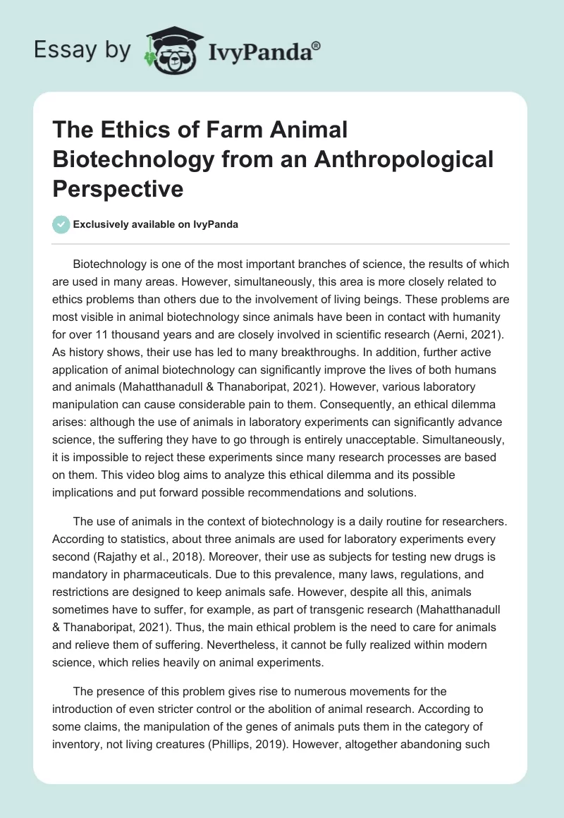 The Ethics of Farm Animal Biotechnology From an Anthropological Perspective. Page 1