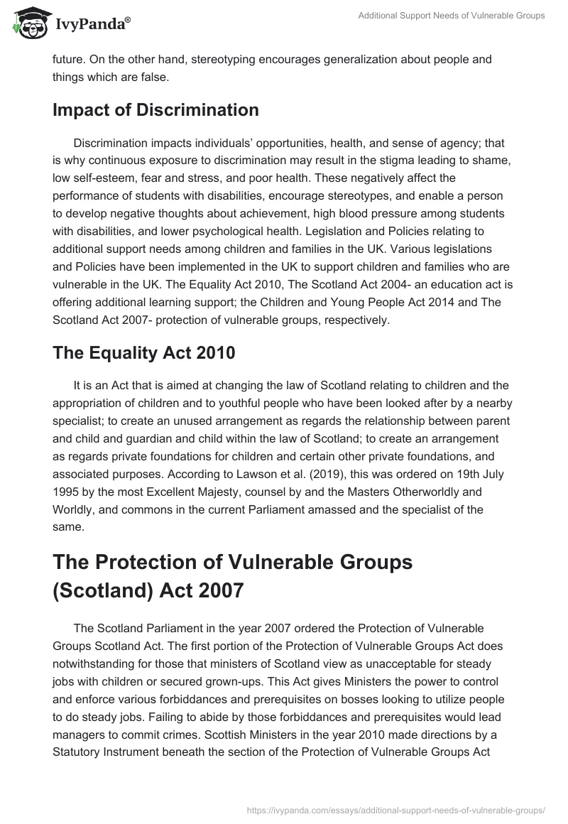 Additional Support Needs of Vulnerable Groups. Page 2