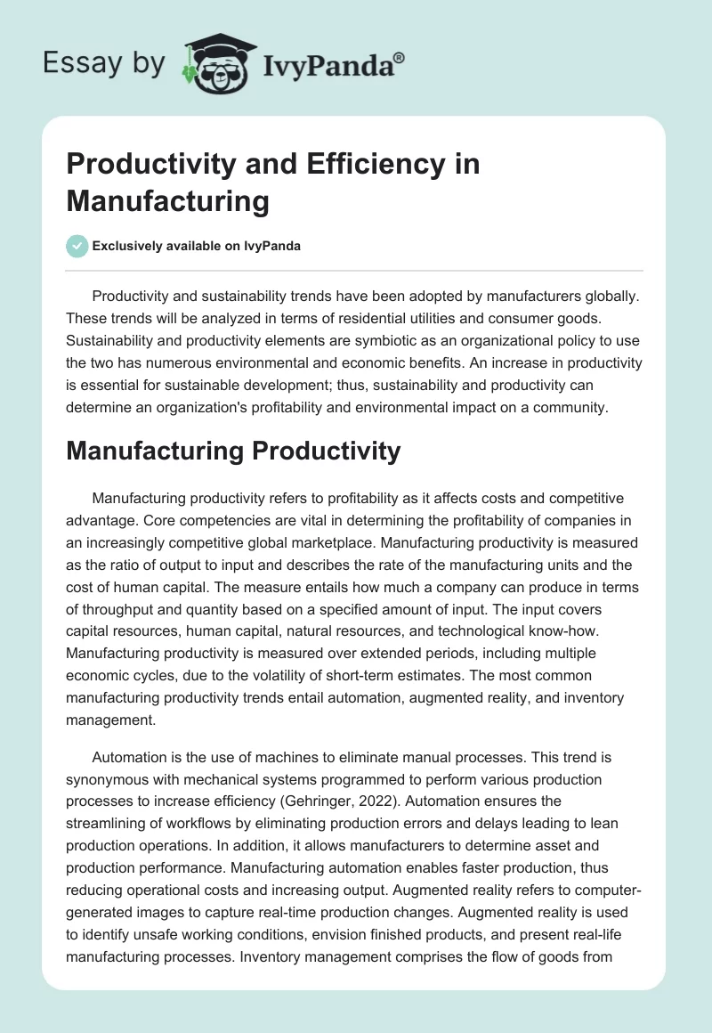 Productivity and Efficiency in Manufacturing. Page 1