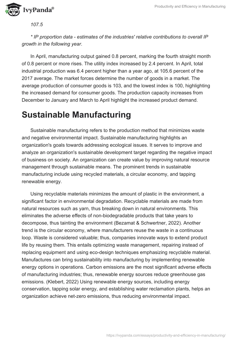 Productivity and Efficiency in Manufacturing. Page 4