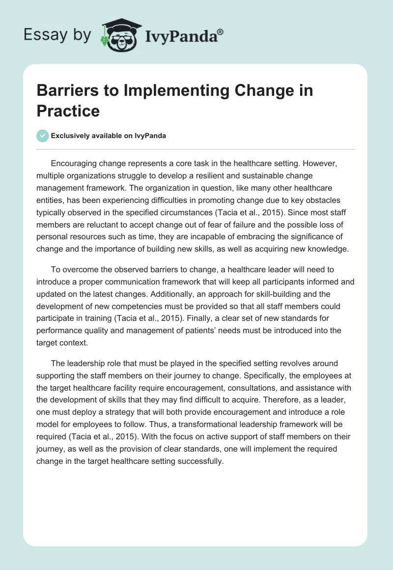 Barriers to Implementing Change in Practice. Page 1