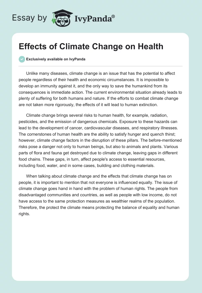 Effects of Climate Change on Health. Page 1