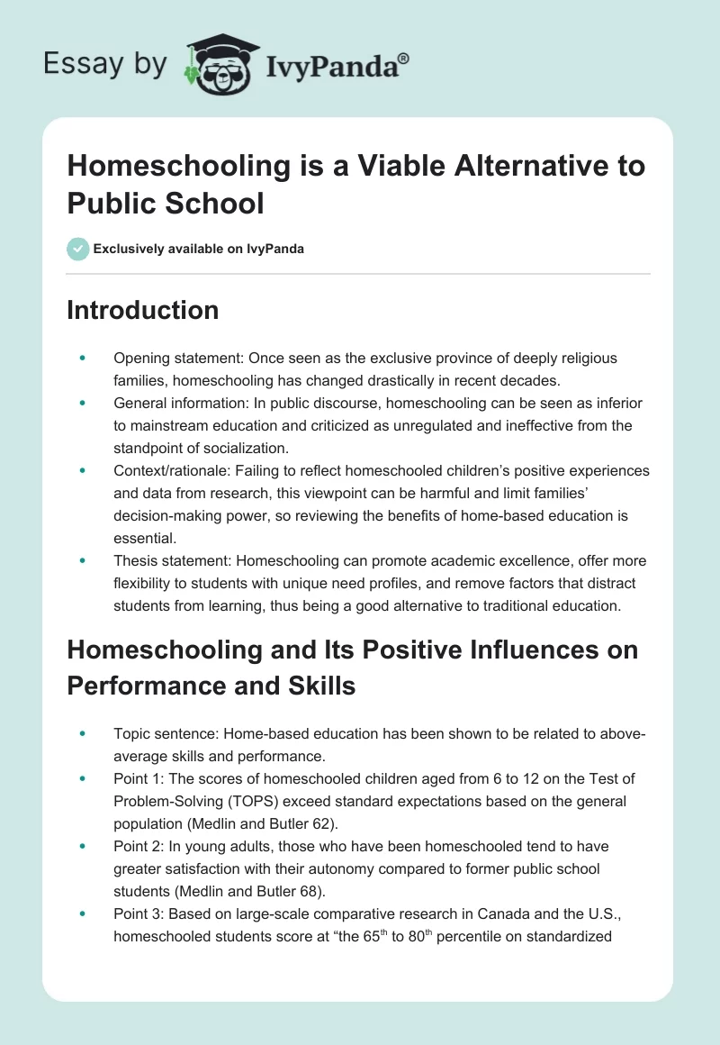 Homeschooling is a Viable Alternative to Public School. Page 1