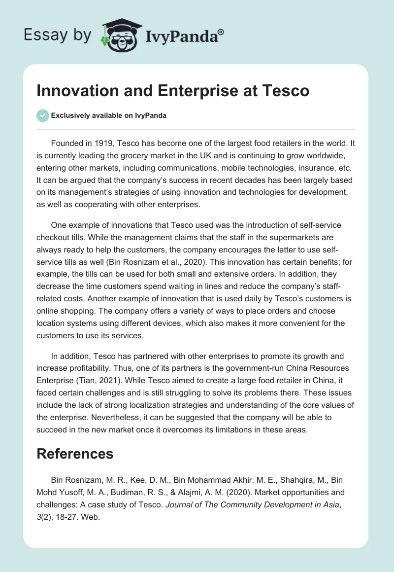 Innovation and Enterprise at Tesco. Page 1