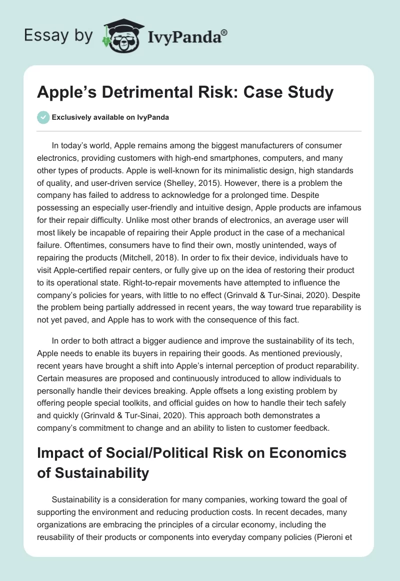 Apple’s Detrimental Risk: Case Study. Page 1