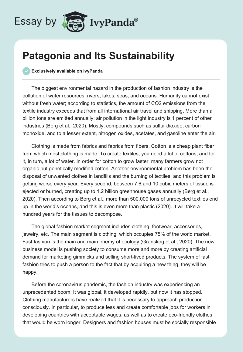Patagonia and Its Sustainability. Page 1