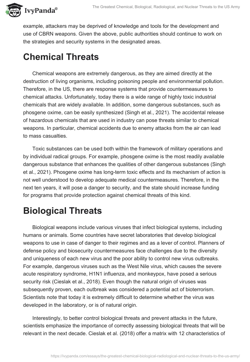 The Greatest Chemical, Biological, Radiological, and Nuclear Threats to the US Army. Page 2