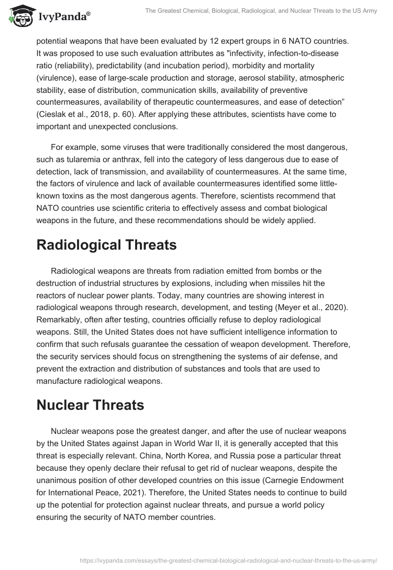 The Greatest Chemical, Biological, Radiological, and Nuclear Threats to the US Army. Page 3