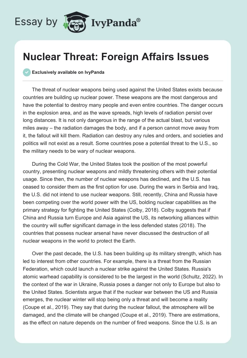 Nuclear Threat: Foreign Affairs Issues. Page 1