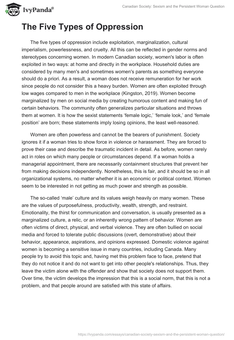 Canadian Society: Sexism and the Persistent Woman Question. Page 2
