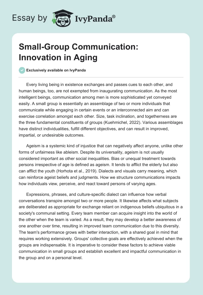 Small-Group Communication: Innovation in Aging. Page 1