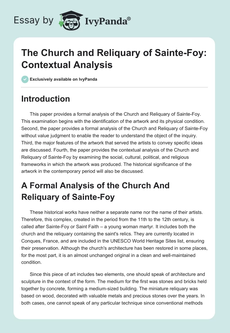 The Church and Reliquary of Sainte-Foy: Contextual Analysis. Page 1