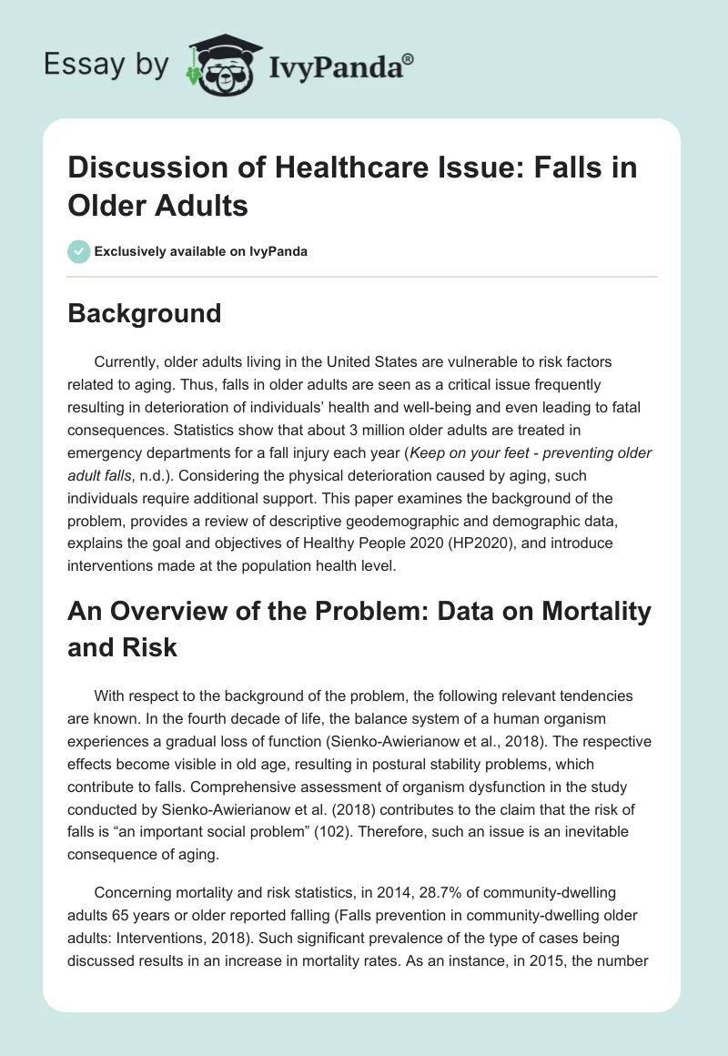 Discussion of Healthcare Issue: Falls in Older Adults. Page 1