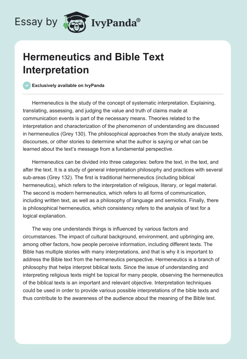 Hermeneutics and Bible Text Interpretation. Page 1