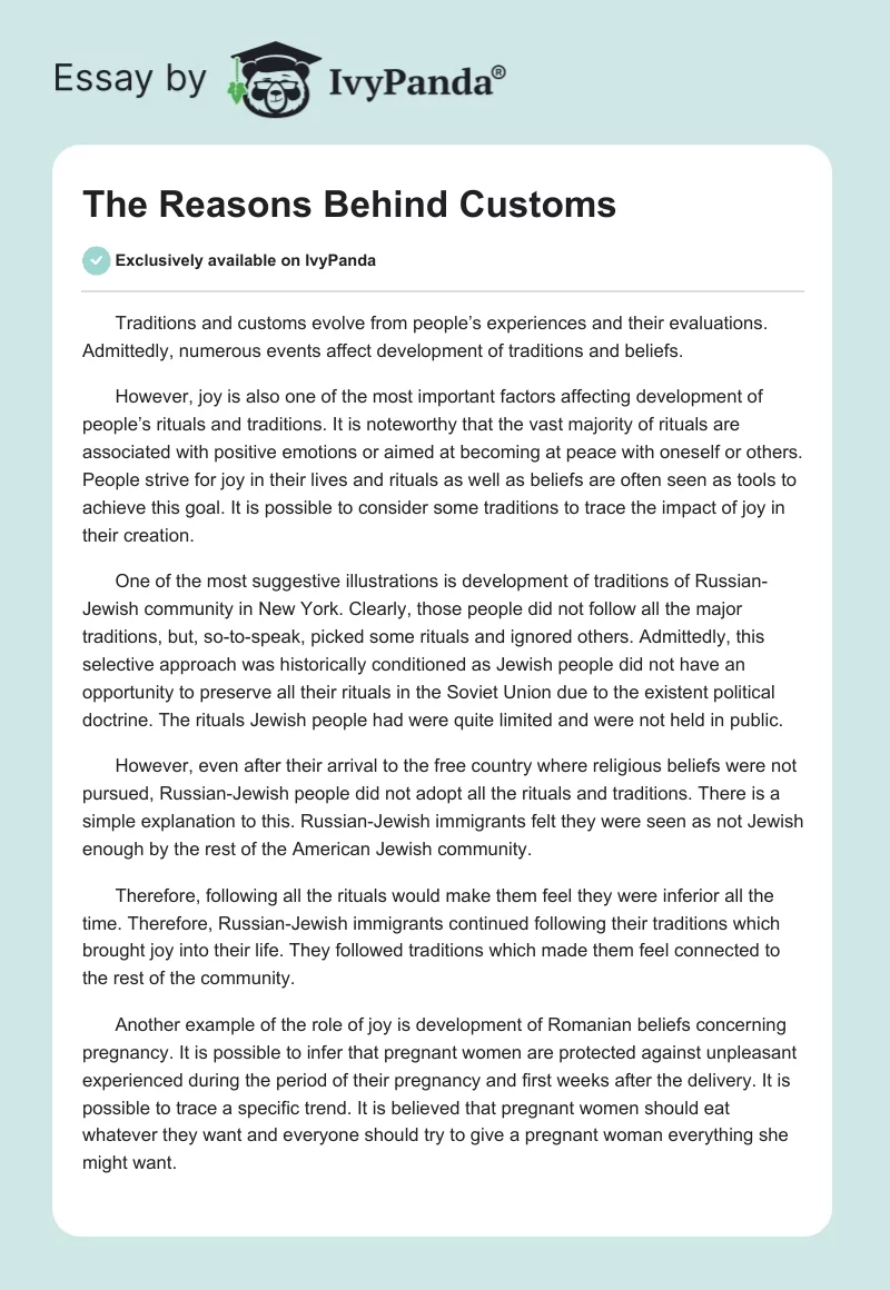 The Reasons Behind Customs. Page 1