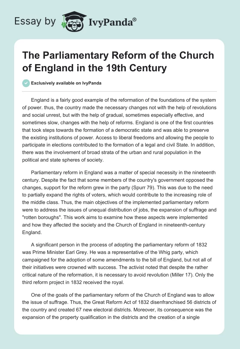 The Parliamentary Reform of the Church of England in the 19th Century. Page 1