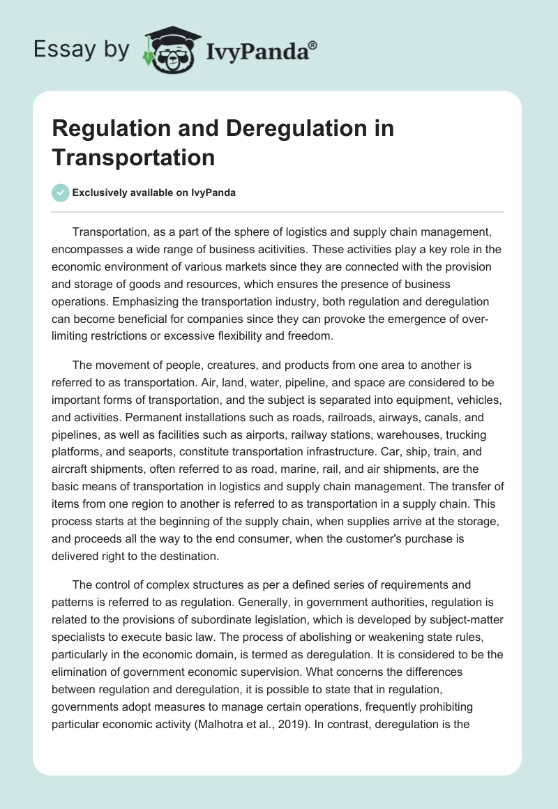Regulation and Deregulation in Transportation. Page 1