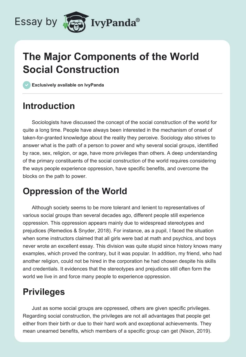 The Major Components of the World Social Construction. Page 1