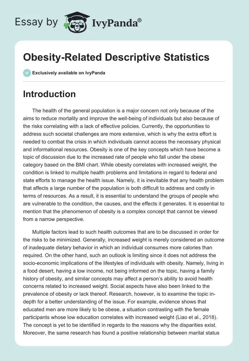 Obesity-Related Descriptive Statistics. Page 1