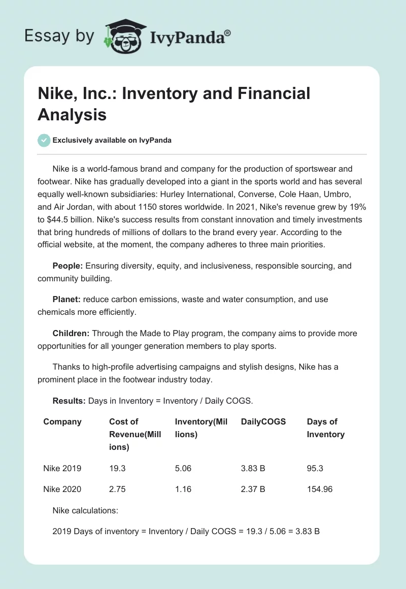 Nike, Inc.: Inventory and Financial Analysis. Page 1