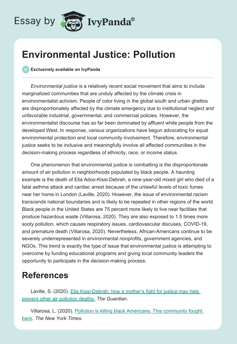 Environmental Justice: Pollution. Page 1