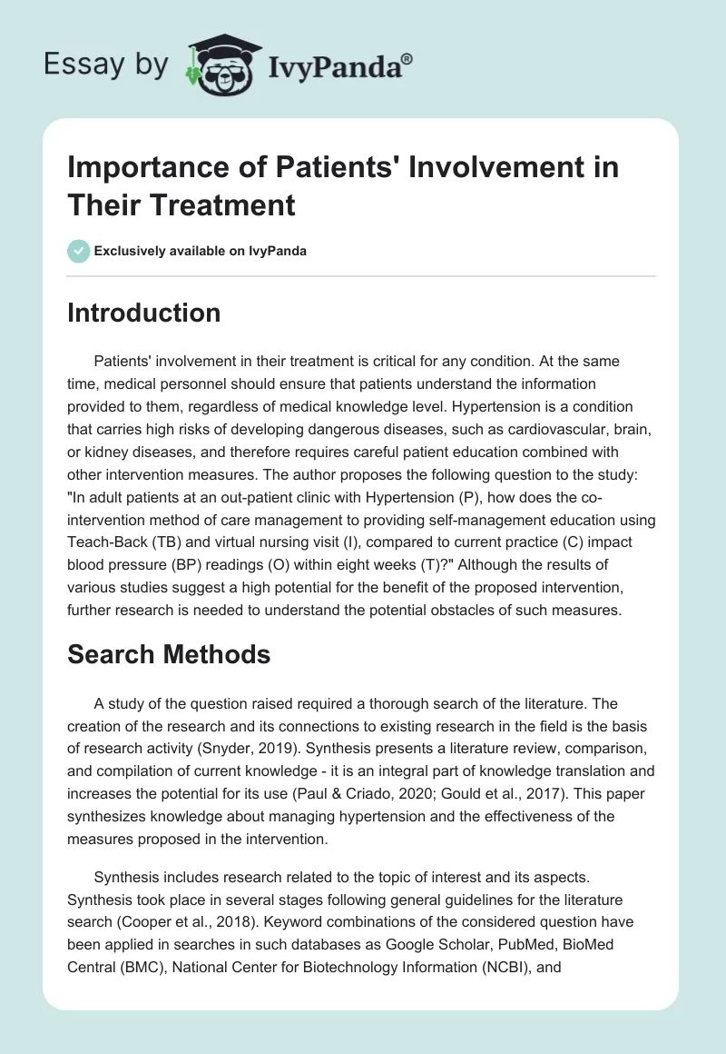Importance of Patients' Involvement in Their Treatment. Page 1