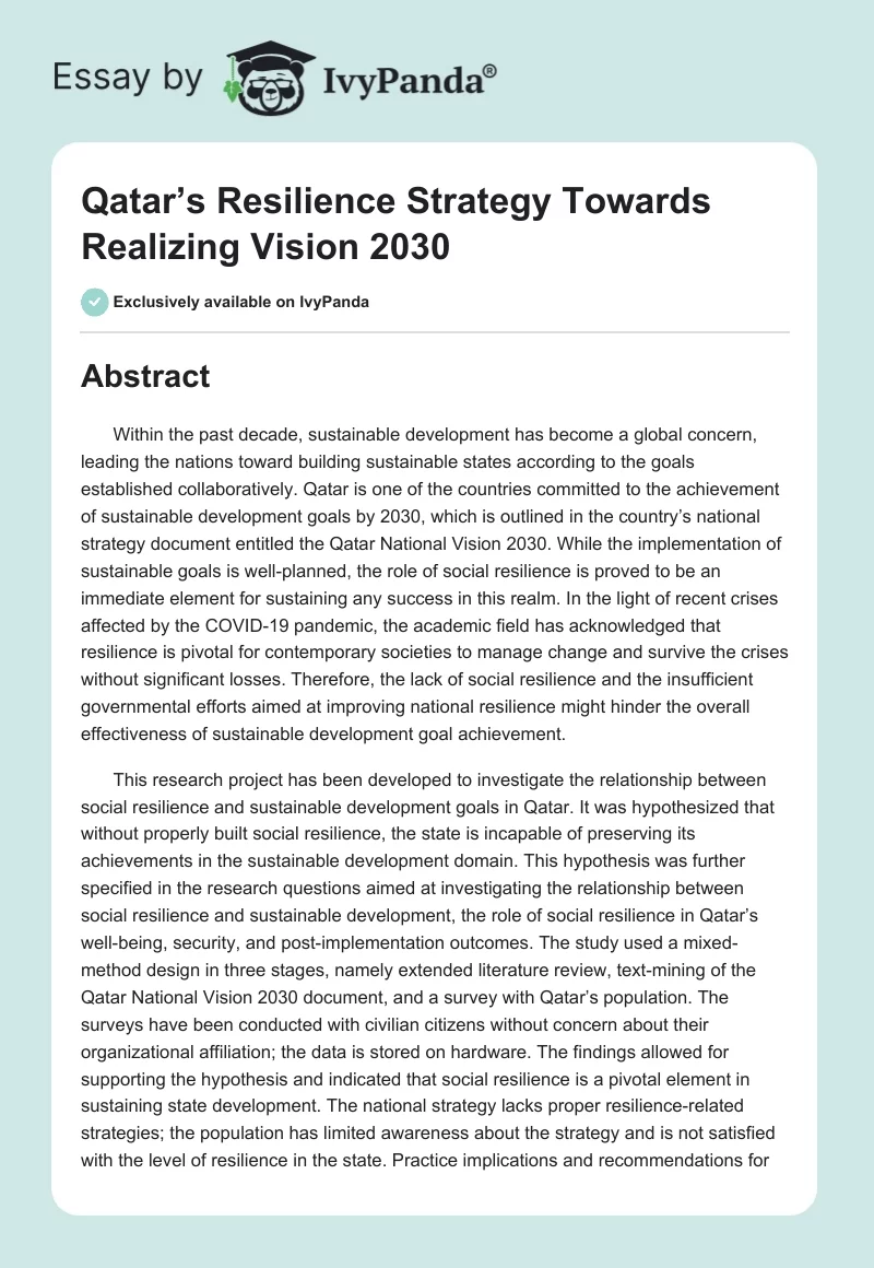 Qatar’s Resilience Strategy Towards Realizing Vision 2030. Page 1