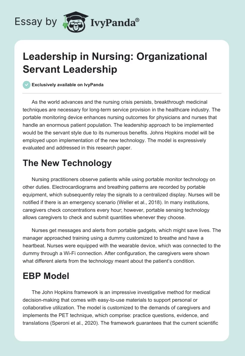 Leadership in Nursing: Organizational Servant Leadership. Page 1