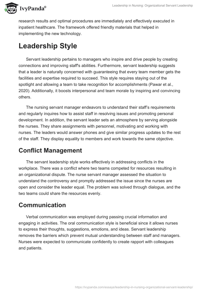 Leadership in Nursing: Organizational Servant Leadership. Page 2