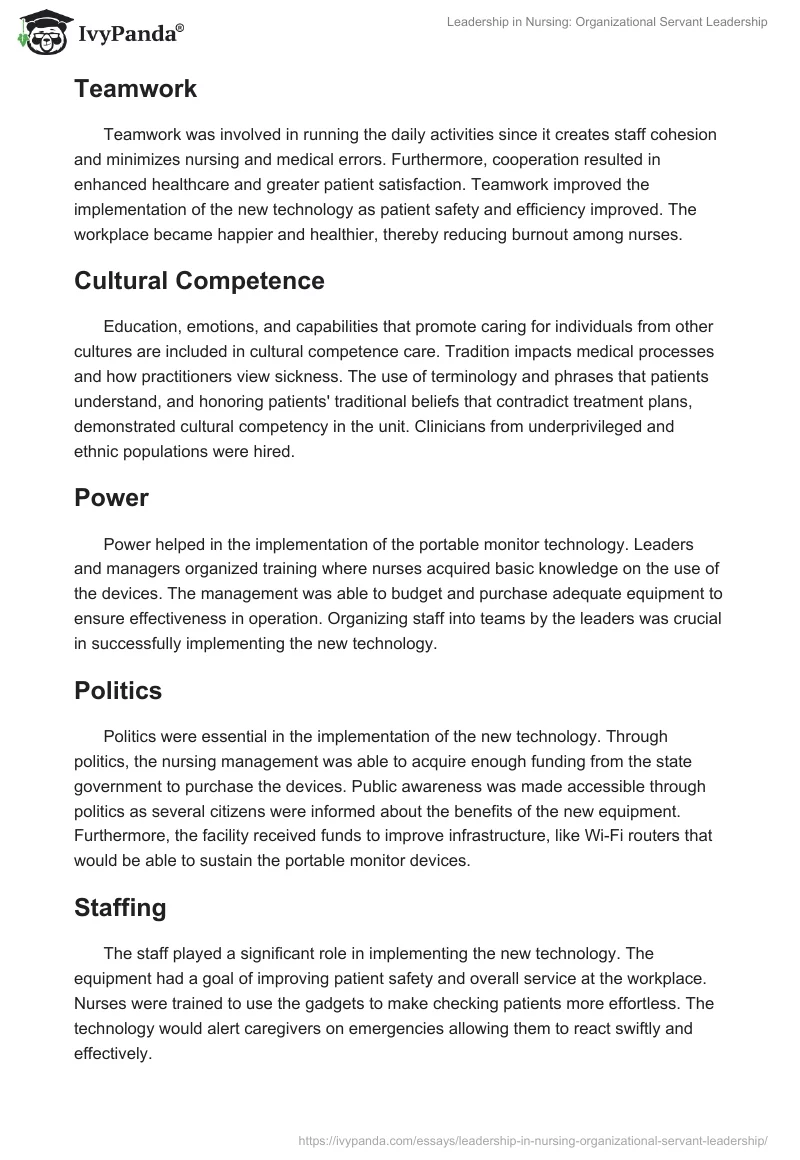 Leadership in Nursing: Organizational Servant Leadership. Page 3