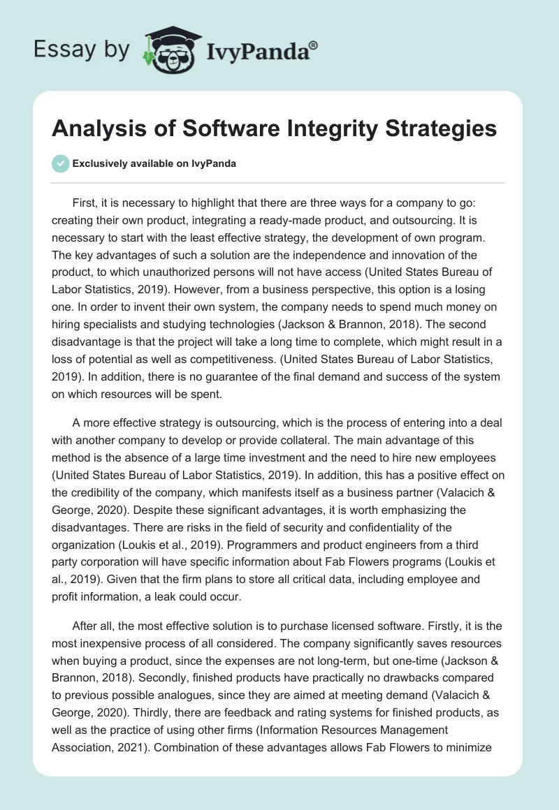 Analysis of Software Integrity Strategies. Page 1