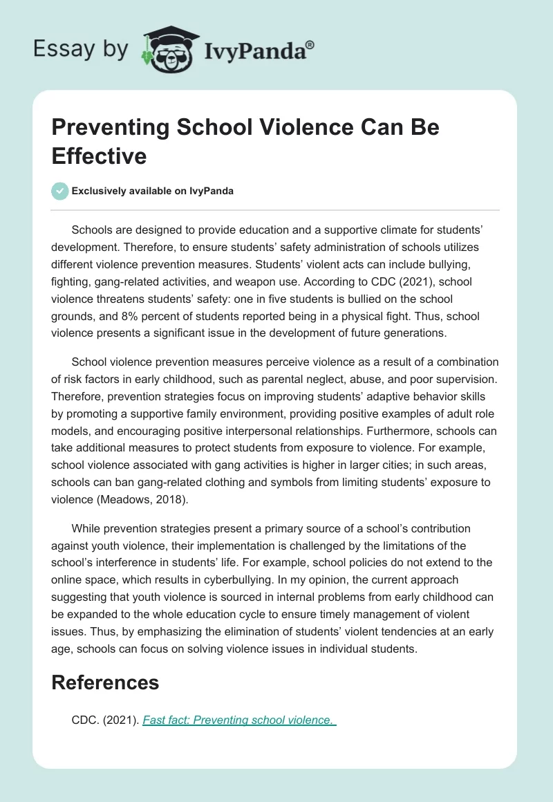 Preventing School Violence Can Be Effective. Page 1