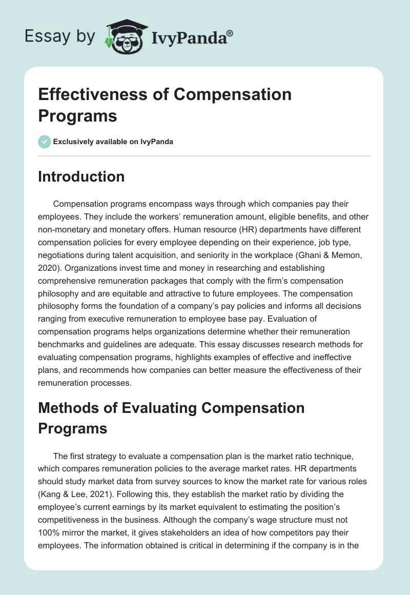 Effectiveness of Compensation Programs. Page 1