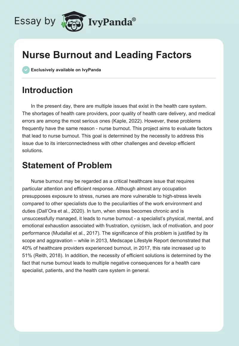 Nurse Burnout and Leading Factors. Page 1