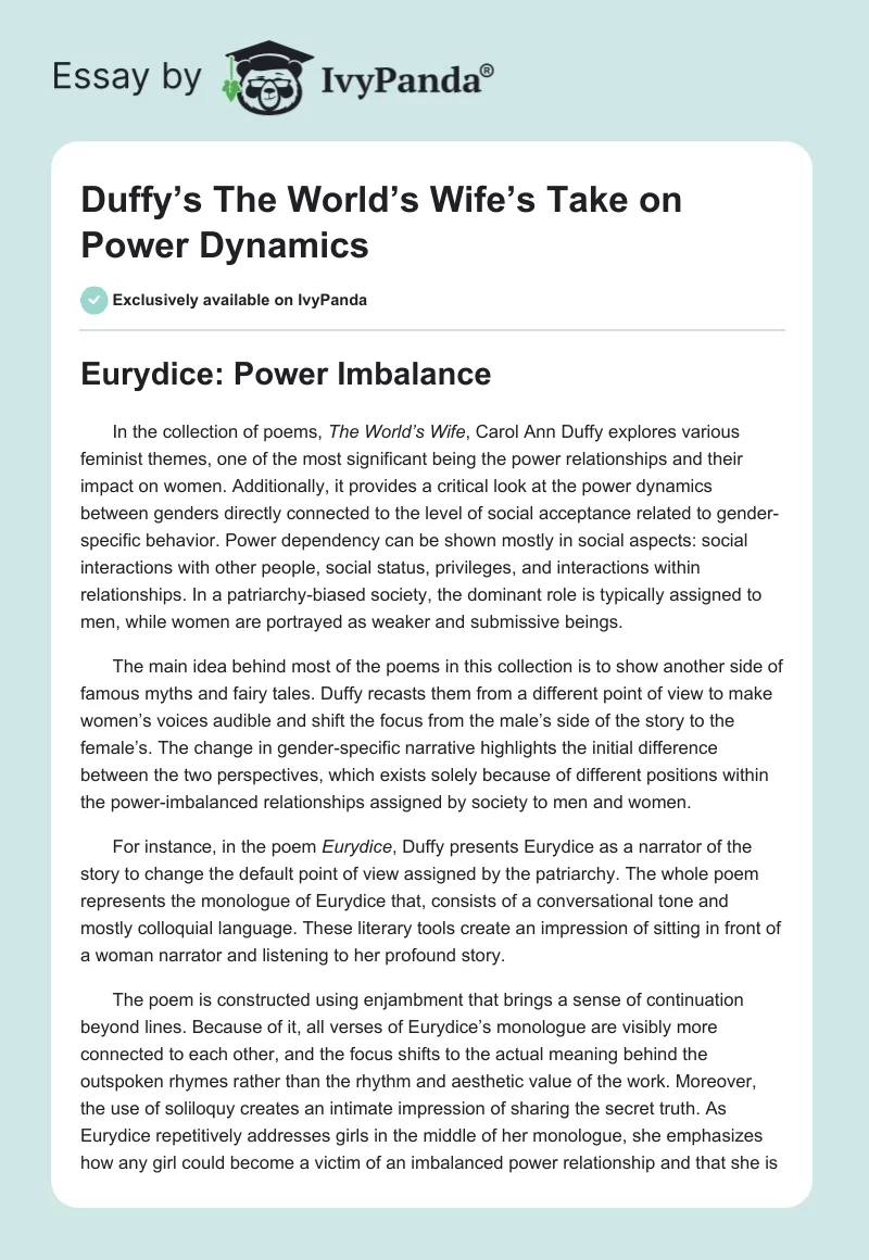 Duffy’s The World’s Wife’s Take on Power Dynamics. Page 1