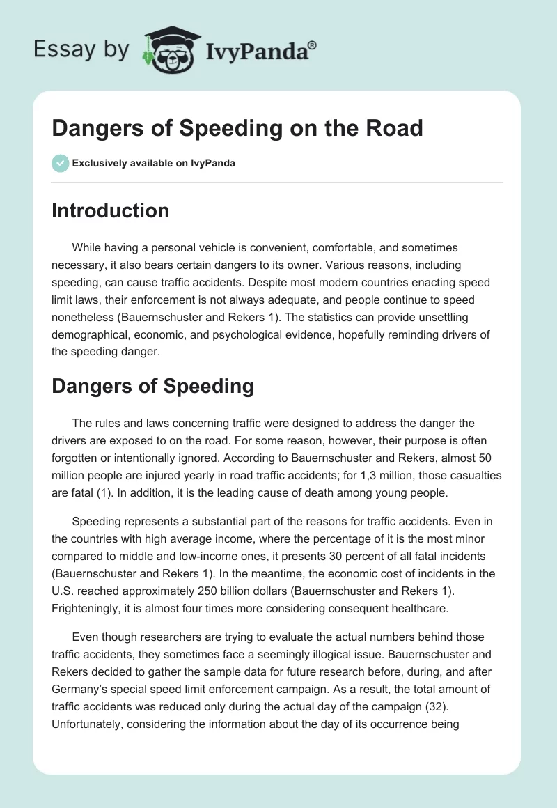 Dangers of Speeding on the Road. Page 1