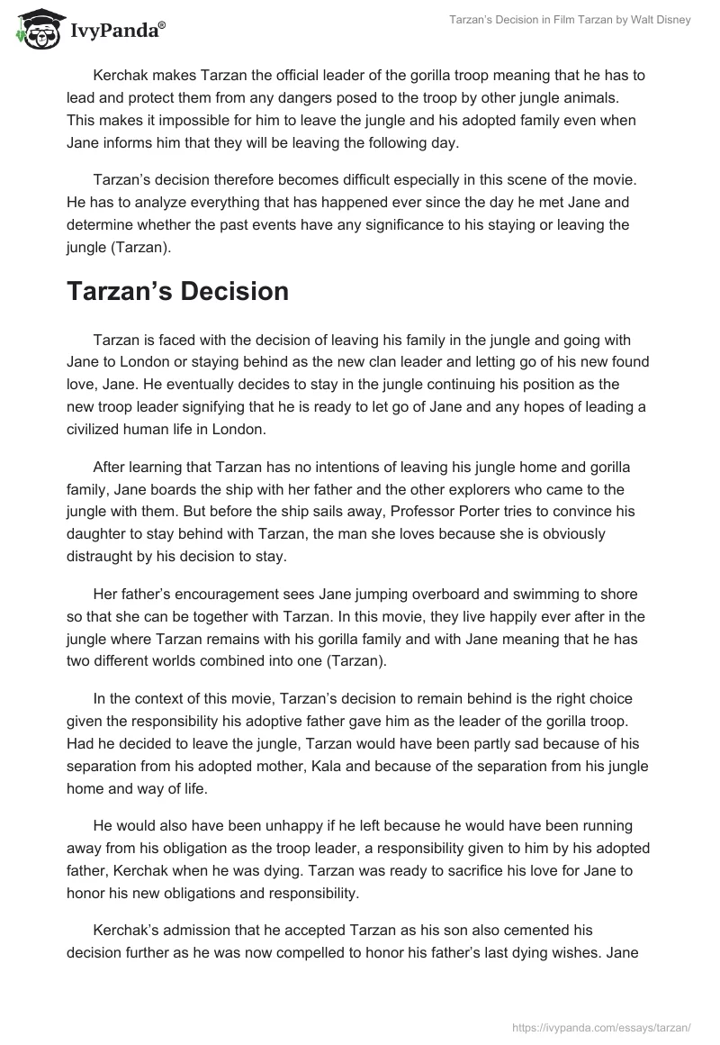 Tarzan’s Decision in Film "Tarzan" by Walt Disney. Page 4