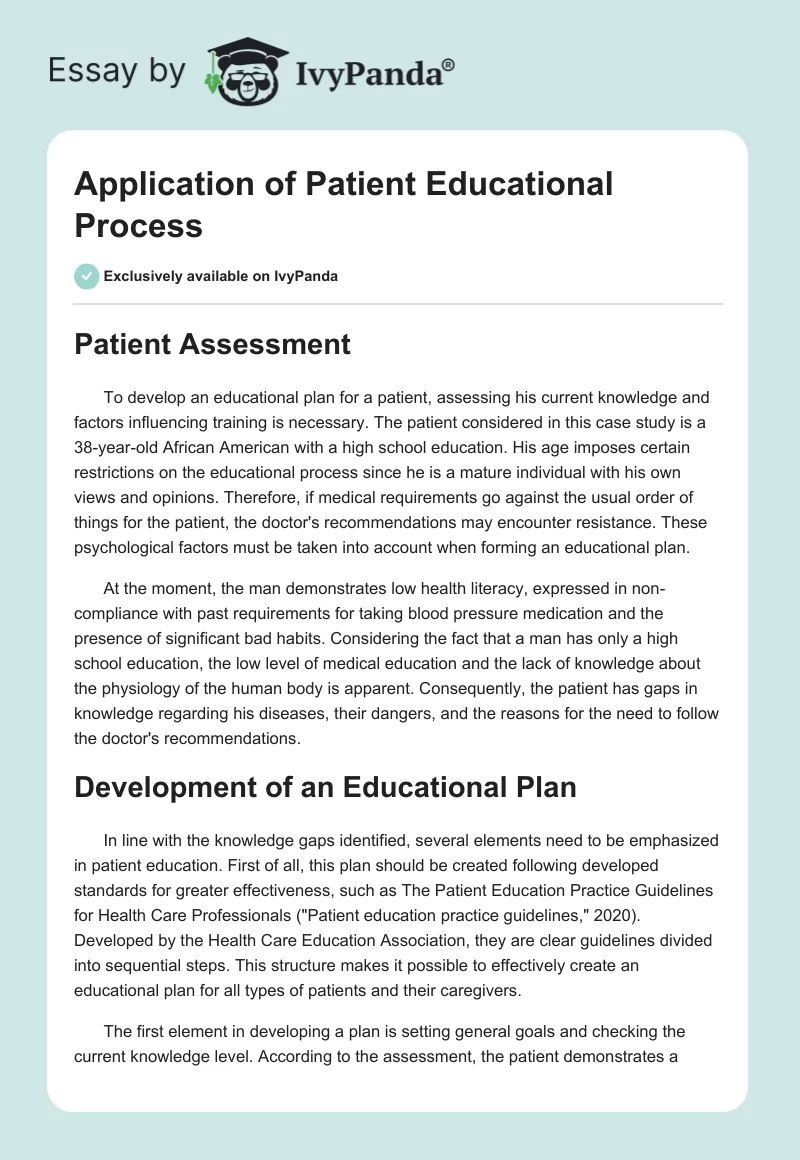 Application of Patient Educational Process. Page 1